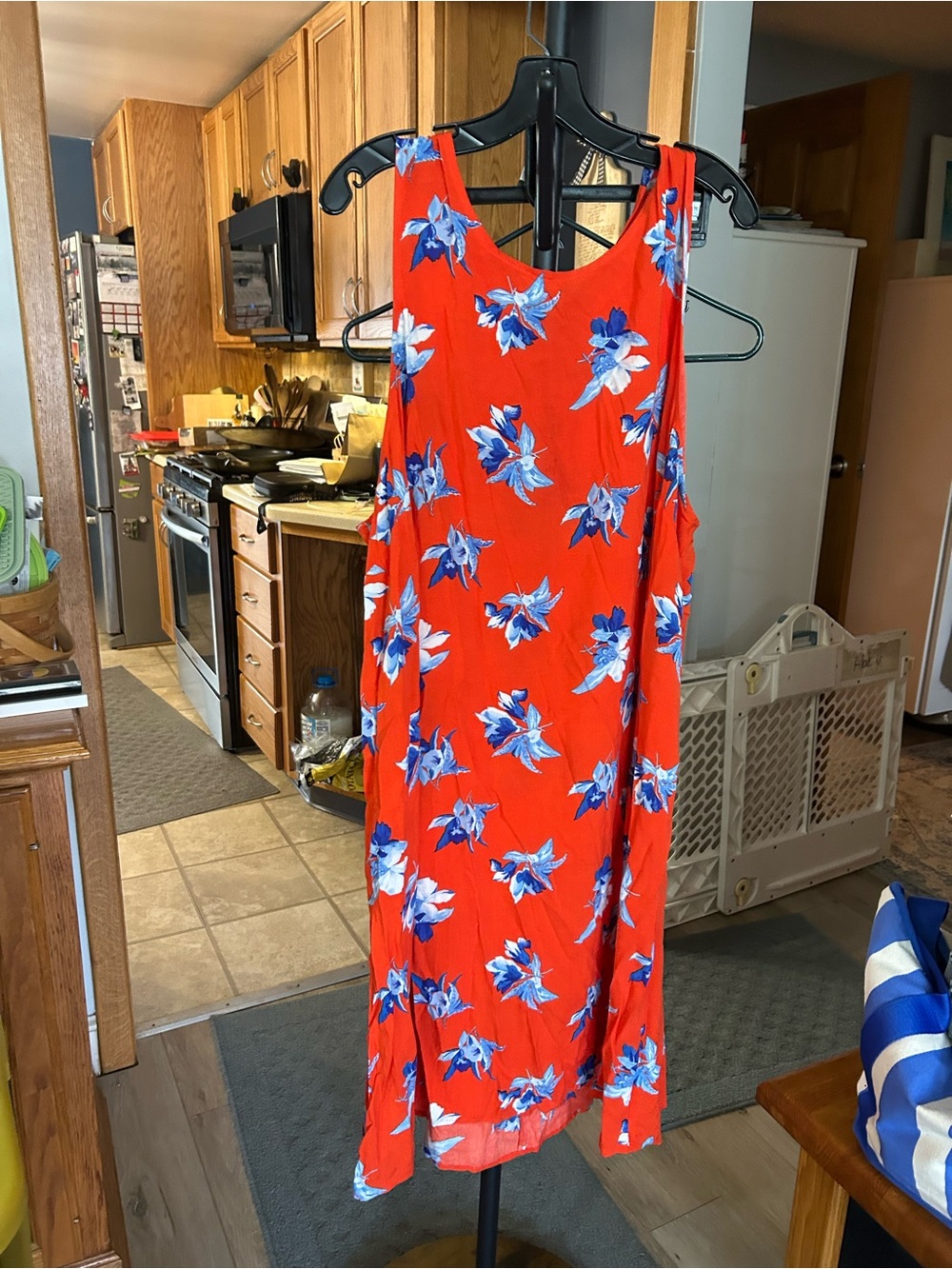 Ava & Viv Red Floral Midi Dress with Blue Accents